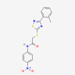 molecular formula C17H14N4O3S2 B2392707 N-(4-nitrophenyl)-2-((3-(o-tolyl)-1,2,4-thiadiazol-5-yl)thio)acetamide CAS No. 896679-86-0