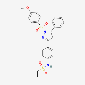 molecular formula C24H25N3O5S2 B2392715 N-[4-[2-(4-methoxyphenyl)sulfonyl-3-phenyl-3,4-dihydropyrazol-5-yl]phenyl]ethanesulfonamide CAS No. 851782-04-2