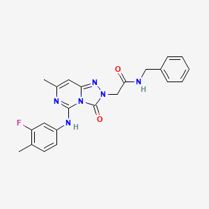 molecular formula C22H21FN6O2 B2392738 N-benzyl-2-{5-[(3-fluoro-4-methylphenyl)amino]-7-methyl-3-oxo-2H,3H-[1,2,4]triazolo[4,3-c]pyrimidin-2-yl}acetamide CAS No. 1251691-28-7