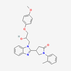 molecular formula C28H29N3O4 B2392741 4-(1-(2-hydroxy-3-(4-methoxyphenoxy)propyl)-1H-benzo[d]imidazol-2-yl)-1-(o-tolyl)pyrrolidin-2-one CAS No. 1147185-77-0