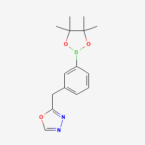 molecular formula C15H19BN2O3 B2392760 2-(3-(4,4,5,5-Tetramethyl-1,3,2-dioxaborolan-2-yl)benzyl)-1,3,4-oxadiazole CAS No. 2096332-04-4