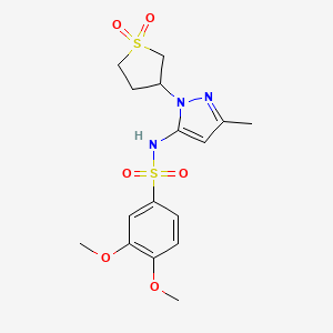 molecular formula C16H21N3O6S2 B2392846 N-(1-(1,1-dioxidotetrahydrothiophen-3-yl)-3-methyl-1H-pyrazol-5-yl)-3,4-dimethoxybenzenesulfonamide CAS No. 1172312-40-1