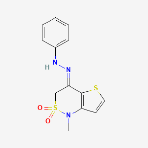 molecular formula C13H13N3O2S2 B2392929 N-[(E)-(1-methyl-2,2-dioxothieno[3,2-c]thiazin-4-ylidene)amino]aniline CAS No. 341967-85-9