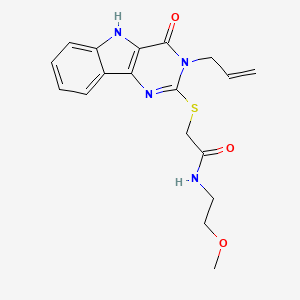 molecular formula C18H20N4O3S B2392946 N-(2-methoxyethyl)-2-{[4-oxo-3-(prop-2-en-1-yl)-3H,4H,5H-pyrimido[5,4-b]indol-2-yl]sulfanyl}acetamide CAS No. 888444-26-6