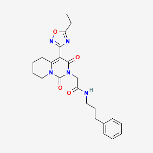 molecular formula C23H27N5O4 B2393068 2-[4-(5-ethyl-1,2,4-oxadiazol-3-yl)-1,3-dioxo-1H,2H,3H,5H,6H,7H,8H-pyrido[1,2-c]pyrimidin-2-yl]-N-(3-phenylpropyl)acetamide CAS No. 1775484-63-3