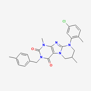 B2393074 9-(5-chloro-2-methylphenyl)-1,7-dimethyl-3-(4-methylbenzyl)-6,7,8,9-tetrahydropyrimido[2,1-f]purine-2,4(1H,3H)-dione CAS No. 877617-39-5