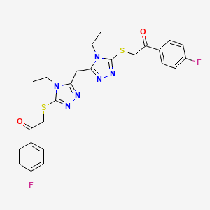 2-[[4-Ethyl-5-[[4-ethyl-5-[2-(4-fluorophenyl)-2-oxoethyl]sulfanyl-1,2,4-triazol-3-yl]methyl]-1,2,4-triazol-3-yl]sulfanyl]-1-(4-fluorophenyl)ethanone