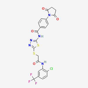 molecular formula C22H15ClF3N5O4S2 B2393185 N-(5-((2-((2-chloro-5-(trifluoromethyl)phenyl)amino)-2-oxoethyl)thio)-1,3,4-thiadiazol-2-yl)-4-(2,5-dioxopyrrolidin-1-yl)benzamide CAS No. 389073-33-0