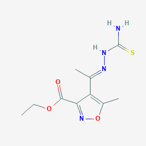 molecular formula C10H14N4O3S B2393212 Ethyl 4-[(E)-N-(carbamothioylamino)-C-methylcarbonimidoyl]-5-methyl-1,2-oxazole-3-carboxylate CAS No. 680216-38-0