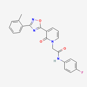 molecular formula C22H17FN4O3 B2393237 N-(4-fluorophenyl)-2-(2-oxo-3-(3-(o-tolyl)-1,2,4-oxadiazol-5-yl)pyridin-1(2H)-yl)acetamide CAS No. 1251705-93-7