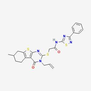 2-[(7-methyl-4-oxo-3-prop-2-enyl-5,6,7,8-tetrahydro-[1]benzothiolo[2,3-d]pyrimidin-2-yl)sulfanyl]-N-(3-phenyl-1,2,4-thiadiazol-5-yl)acetamide