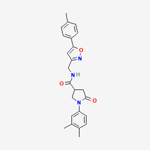 B2393301 1-(3,4-dimethylphenyl)-5-oxo-N-((5-(p-tolyl)isoxazol-3-yl)methyl)pyrrolidine-3-carboxamide CAS No. 946344-66-7