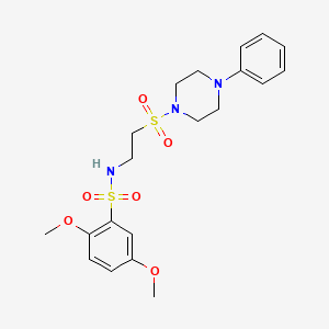 molecular formula C20H27N3O6S2 B2393324 2,5-dimethoxy-N-(2-((4-phenylpiperazin-1-yl)sulfonyl)ethyl)benzenesulfonamide CAS No. 933218-41-8