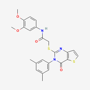 molecular formula C24H23N3O4S2 B2393374 N-(3,4-dimethoxyphenyl)-2-{[3-(3,5-dimethylphenyl)-4-oxo-3,4-dihydrothieno[3,2-d]pyrimidin-2-yl]sulfanyl}acetamide CAS No. 1260913-81-2