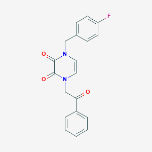 molecular formula C19H15FN2O3 B2393375 1-[(4-Fluorophenyl)methyl]-4-phenacylpyrazine-2,3-dione CAS No. 2380189-61-5