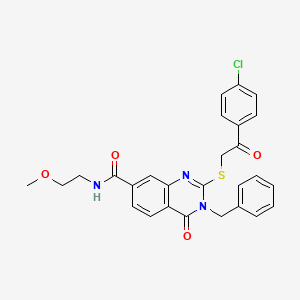 3-benzyl-2-((2-(4-chlorophenyl)-2-oxoethyl)thio)-N-(2-methoxyethyl)-4-oxo-3,4-dihydroquinazoline-7-carboxamide