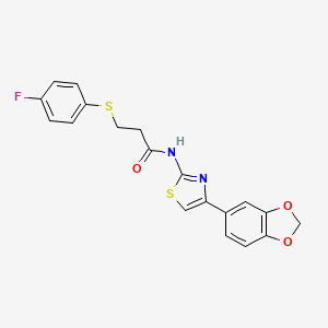 molecular formula C19H15FN2O3S2 B2393492 N-(4-(benzo[d][1,3]dioxol-5-yl)thiazol-2-yl)-3-((4-fluorophenyl)thio)propanamide CAS No. 896353-06-3