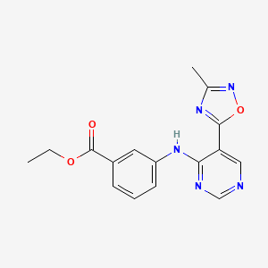 molecular formula C16H15N5O3 B2393514 Ethyl 3-((5-(3-methyl-1,2,4-oxadiazol-5-yl)pyrimidin-4-yl)amino)benzoate CAS No. 2034339-48-3