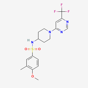 molecular formula C18H21F3N4O3S B2393555 4-methoxy-3-methyl-N-(1-(6-(trifluoromethyl)pyrimidin-4-yl)piperidin-4-yl)benzenesulfonamide CAS No. 2034598-16-6