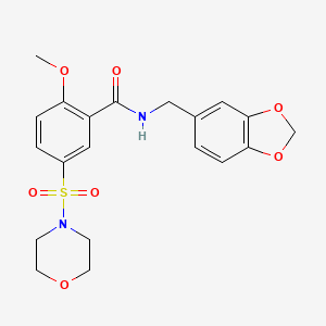 molecular formula C20H22N2O7S B2393630 N-(benzo[d][1,3]dioxol-5-ylmethyl)-2-methoxy-5-(morpholinosulfonyl)benzamide CAS No. 496776-67-1