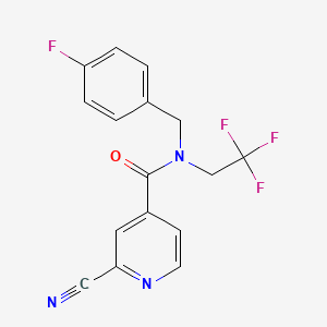 molecular formula C16H11F4N3O B2393659 2-cyano-N-[(4-fluorophenyl)methyl]-N-(2,2,2-trifluoroethyl)pyridine-4-carboxamide CAS No. 1808488-85-8