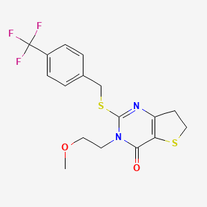 molecular formula C17H17F3N2O2S2 B2393689 3-(2-Methoxyethyl)-2-[[4-(trifluoromethyl)phenyl]methylsulfanyl]-6,7-dihydrothieno[3,2-d]pyrimidin-4-one CAS No. 893376-54-0