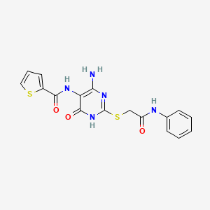 molecular formula C17H15N5O3S2 B2393728 N-(4-amino-6-oxo-2-((2-oxo-2-(phenylamino)ethyl)thio)-1,6-dihydropyrimidin-5-yl)thiophene-2-carboxamide CAS No. 868225-39-2