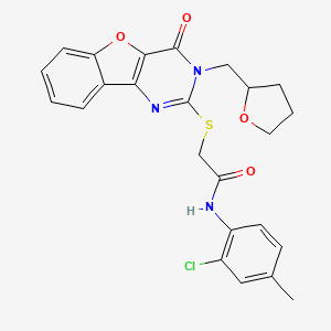 molecular formula C24H22ClN3O4S B2393816 N-(2-chloro-4-methylphenyl)-2-{[4-oxo-3-(tetrahydrofuran-2-ylmethyl)-3,4-dihydro[1]benzofuro[3,2-d]pyrimidin-2-yl]sulfanyl}acetamide CAS No. 899942-02-0