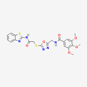 molecular formula C22H21N5O6S2 B2393852 N-((5-((2-(benzo[d]thiazol-2-ylamino)-2-oxoethyl)thio)-1,3,4-oxadiazol-2-yl)methyl)-3,4,5-trimethoxybenzamide CAS No. 851784-29-7