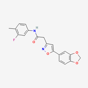 molecular formula C19H15FN2O4 B2393869 2-(5-(benzo[d][1,3]dioxol-5-yl)isoxazol-3-yl)-N-(3-fluoro-4-methylphenyl)acetamide CAS No. 1172771-50-4