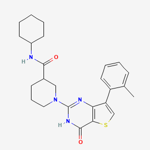 molecular formula C25H30N4O2S B2393888 N-cyclohexyl-1-[7-(2-methylphenyl)-4-oxo-3,4-dihydrothieno[3,2-d]pyrimidin-2-yl]piperidine-3-carboxamide CAS No. 1242873-33-1