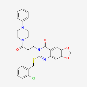 molecular formula C29H27ClN4O4S B2393918 6-{[(2-chlorophenyl)methyl]sulfanyl}-7-[3-oxo-3-(4-phenylpiperazin-1-yl)propyl]-2H,7H,8H-[1,3]dioxolo[4,5-g]quinazolin-8-one CAS No. 688059-79-2