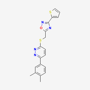 molecular formula C19H16N4OS2 B2393957 3-(3,4-dimethylphenyl)-6-({[3-(thiophen-2-yl)-1,2,4-oxadiazol-5-yl]methyl}sulfanyl)pyridazine CAS No. 1115285-81-8