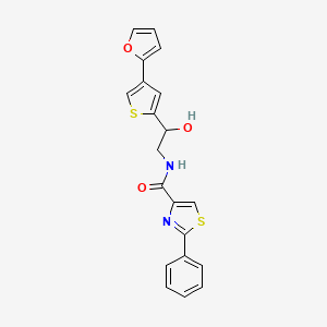 molecular formula C20H16N2O3S2 B2393959 N-[2-[4-(Furan-2-yl)thiophen-2-yl]-2-hydroxyethyl]-2-phenyl-1,3-thiazole-4-carboxamide CAS No. 2380010-67-1