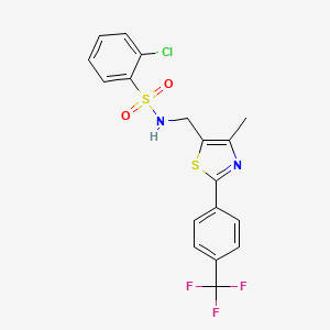 molecular formula C18H14ClF3N2O2S2 B2393977 2-chloro-N-({4-methyl-2-[4-(trifluoromethyl)phenyl]-1,3-thiazol-5-yl}methyl)benzenesulfonamide CAS No. 866018-72-6
