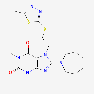molecular formula C18H25N7O2S2 B2394038 8-(azepan-1-yl)-1,3-dimethyl-7-(2-((5-methyl-1,3,4-thiadiazol-2-yl)thio)ethyl)-1H-purine-2,6(3H,7H)-dione CAS No. 685860-78-0