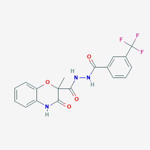 molecular formula C18H14F3N3O4 B2394085 2-methyl-3-oxo-N'-[3-(trifluoromethyl)benzoyl]-3,4-dihydro-2H-1,4-benzoxazine-2-carbohydrazide CAS No. 861207-04-7