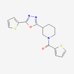 molecular formula C16H15N3O2S2 B2394090 Thiophen-2-yl(3-(5-(thiophen-2-yl)-1,3,4-oxadiazol-2-yl)piperidin-1-yl)methanone CAS No. 1105199-69-6