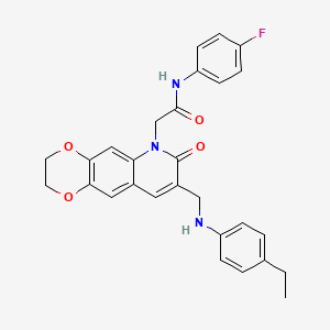 2-(8-(((4-ethylphenyl)amino)methyl)-7-oxo-2,3-dihydro-[1,4]dioxino[2,3-g]quinolin-6(7H)-yl)-N-(4-fluorophenyl)acetamide