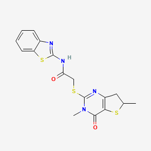 molecular formula C17H16N4O2S3 B2394160 N-(1,3-benzothiazol-2-yl)-2-({3,6-dimethyl-4-oxo-3H,4H,6H,7H-thieno[3,2-d]pyrimidin-2-yl}sulfanyl)acetamide CAS No. 688353-44-8