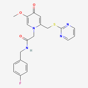 molecular formula C20H19FN4O3S B2394173 N-(4-fluorobenzyl)-2-(5-methoxy-4-oxo-2-((pyrimidin-2-ylthio)methyl)pyridin-1(4H)-yl)acetamide CAS No. 1005302-64-6