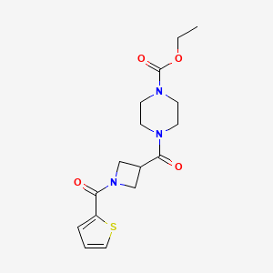 molecular formula C16H21N3O4S B2394249 Ethyl 4-(1-(thiophene-2-carbonyl)azetidine-3-carbonyl)piperazine-1-carboxylate CAS No. 1286727-11-4