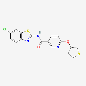 molecular formula C17H14ClN3O2S2 B2394344 N-(6-chloro-1,3-benzothiazol-2-yl)-6-(thiolan-3-yloxy)pyridine-3-carboxamide CAS No. 2034394-47-1