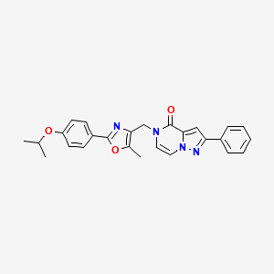 molecular formula C26H24N4O3 B2394345 5-((2-(4-isopropoxyphenyl)-5-methyloxazol-4-yl)methyl)-2-phenylpyrazolo[1,5-a]pyrazin-4(5H)-one CAS No. 1358793-83-5
