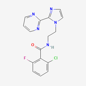 molecular formula C16H13ClFN5O B2394352 2-chloro-6-fluoro-N-(2-(2-(pyrimidin-2-yl)-1H-imidazol-1-yl)ethyl)benzamide CAS No. 1448078-06-5