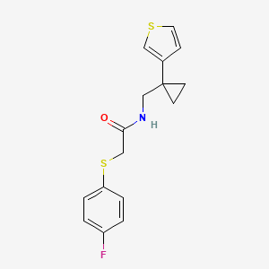 2-(4-Fluorophenyl)sulfanyl-N-[(1-thiophen-3-ylcyclopropyl)methyl]acetamide