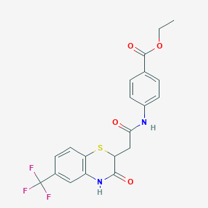 molecular formula C20H17F3N2O4S B2394408 4-[[2-[3-氧代-6-(三氟甲基)-4H-1,4-苯并噻嗪-2-基]乙酰]氨基]苯甲酸乙酯 CAS No. 433312-15-3