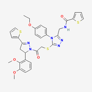 molecular formula C33H32N6O5S3 B2394415 N-[[5-[2-[3-(2,3-dimethoxyphenyl)-5-thiophen-2-yl-3,4-dihydropyrazol-2-yl]-2-oxoethyl]sulfanyl-4-(4-ethoxyphenyl)-1,2,4-triazol-3-yl]methyl]thiophene-2-carboxamide CAS No. 362509-07-7