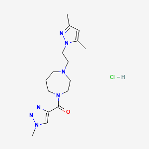 molecular formula C16H26ClN7O B2394462 (4-(2-(3,5-dimethyl-1H-pyrazol-1-yl)ethyl)-1,4-diazepan-1-yl)(1-methyl-1H-1,2,3-triazol-4-yl)methanone hydrochloride CAS No. 1396877-49-8