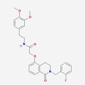 molecular formula C28H29FN2O5 B2394480 N-(3,4-dimethoxyphenethyl)-2-((2-(2-fluorobenzyl)-1-oxo-1,2,3,4-tetrahydroisoquinolin-5-yl)oxy)acetamide CAS No. 850907-17-4
